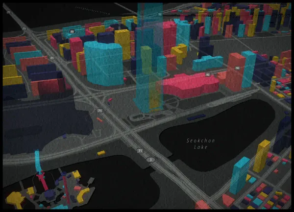 The mapalette “Seoul, towers lit”