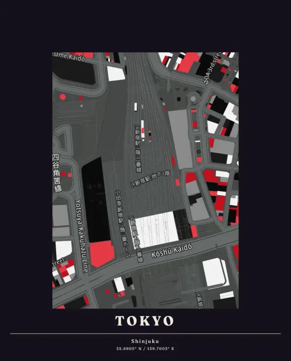 The mapalette “Shinjuku, blocks in ink”