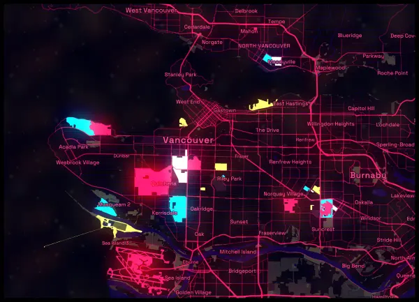 The mapalette “Cyberpunk Vancouver”