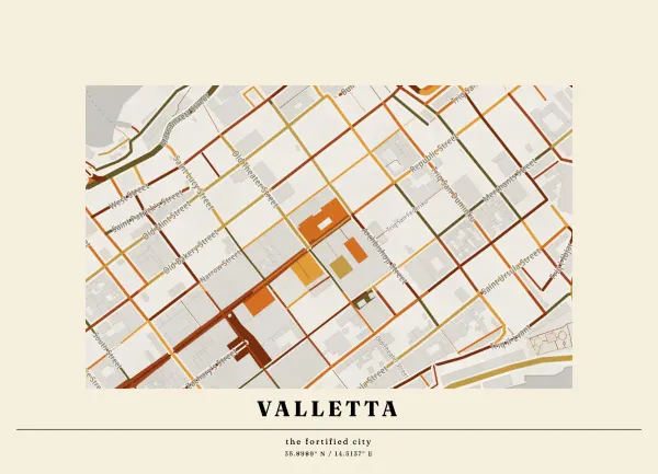 The mapalette “Valletta, streets inked”