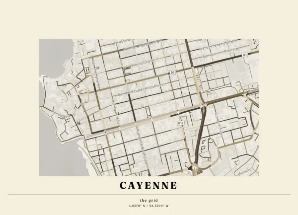 The mapalette “Cayenne, streets inked”