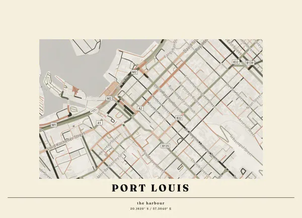 The mapalette “Port Louis, streets inked”