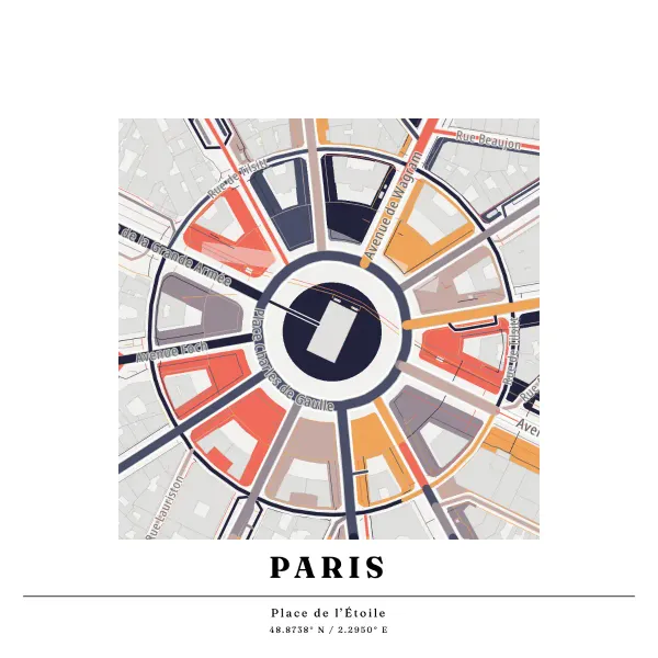 The mapalette “The Étoile, in streets”