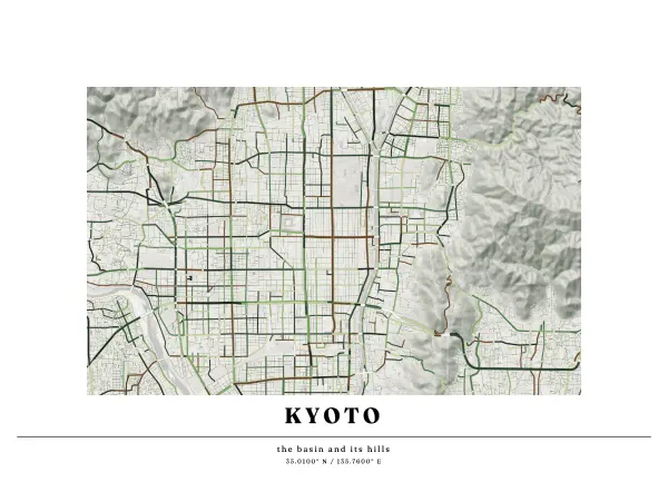 The mapalette “Kyoto, streets on the basin”