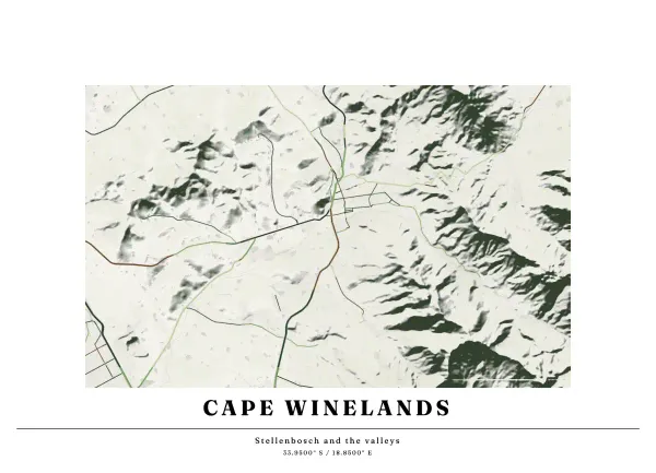 The mapalette “The winelands, roads between ranges”