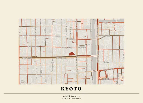 The mapalette “Kyoto, streets inked”