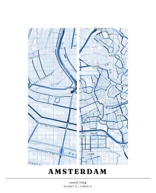 The mapalette “Amsterdam, whiteprint”